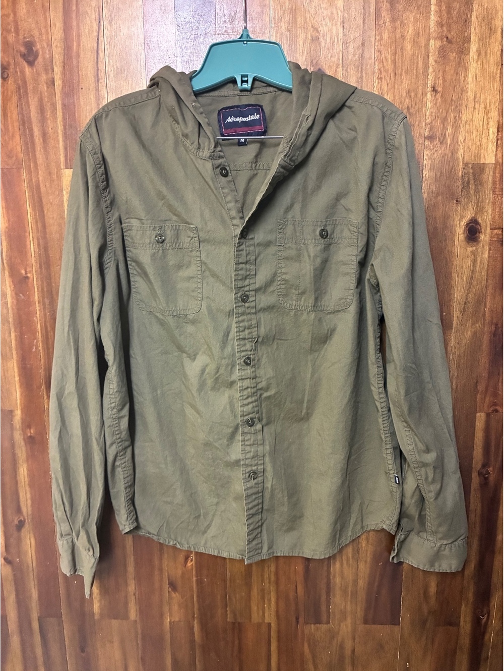 Y2K Aeropostale Olive Green Hooded Button Up Shirt Jacket Women’s M 2000s
